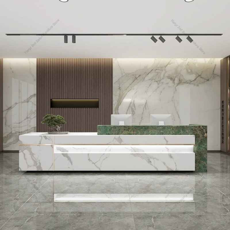 Office Furniture High End - Meja Resepsionis Marmer Mewah Nordik Desain