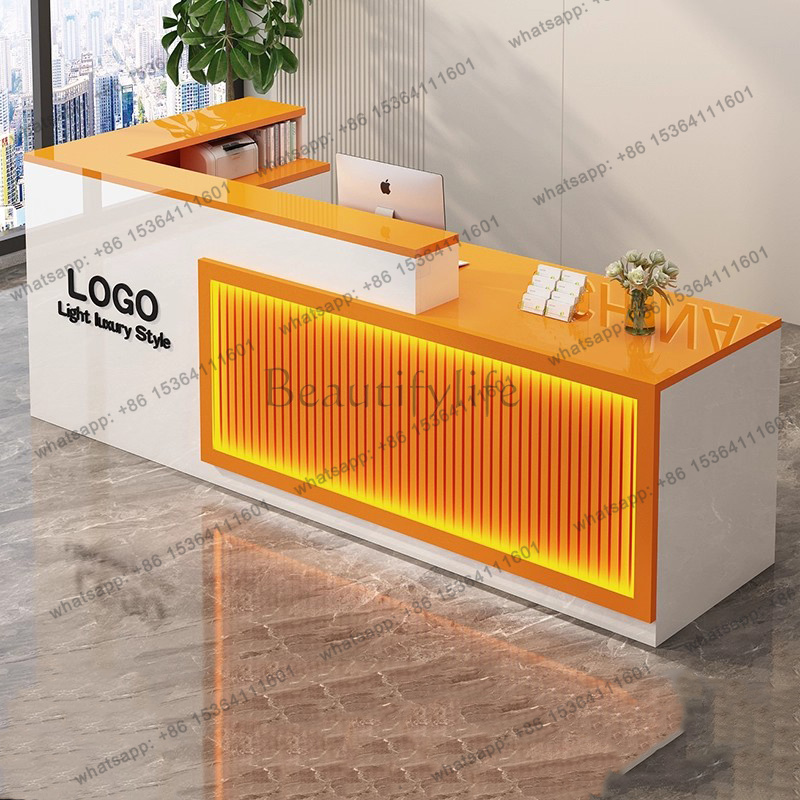 Meja Resepsionis Mewah Sederha - Office Furniture Logo ulasan dan harga